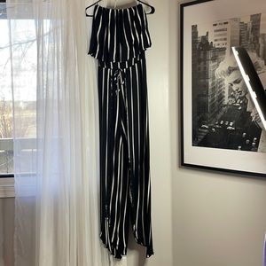 Black & white stripped long pant romper.